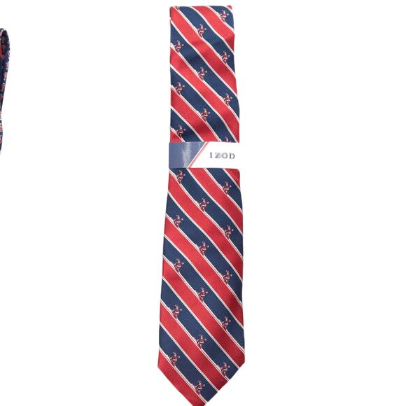 Izod Red & Blue Striped Silk Santa Skiing Christmas Neck Tie Necktie - Picture 2 of 7